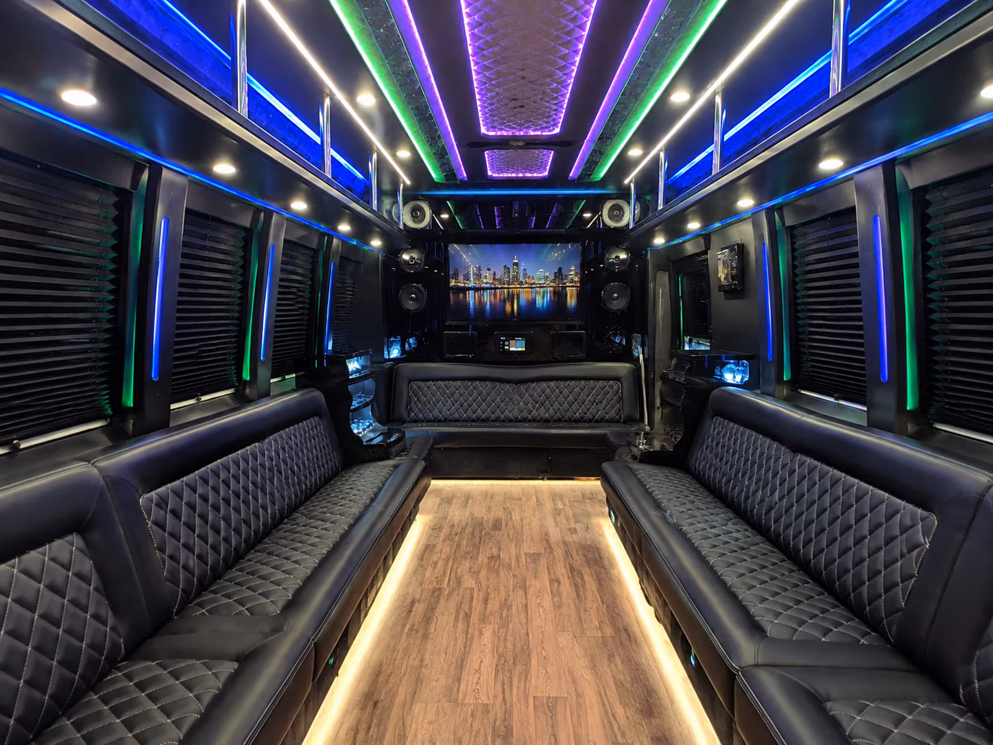 flint 25 passenger party bus interior