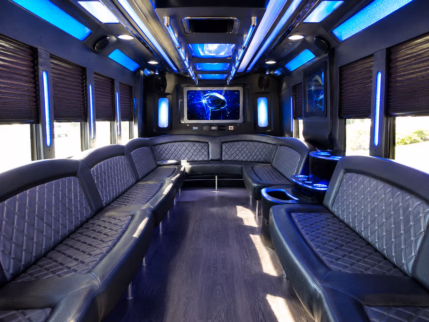 flint 28 passenger party bus inside