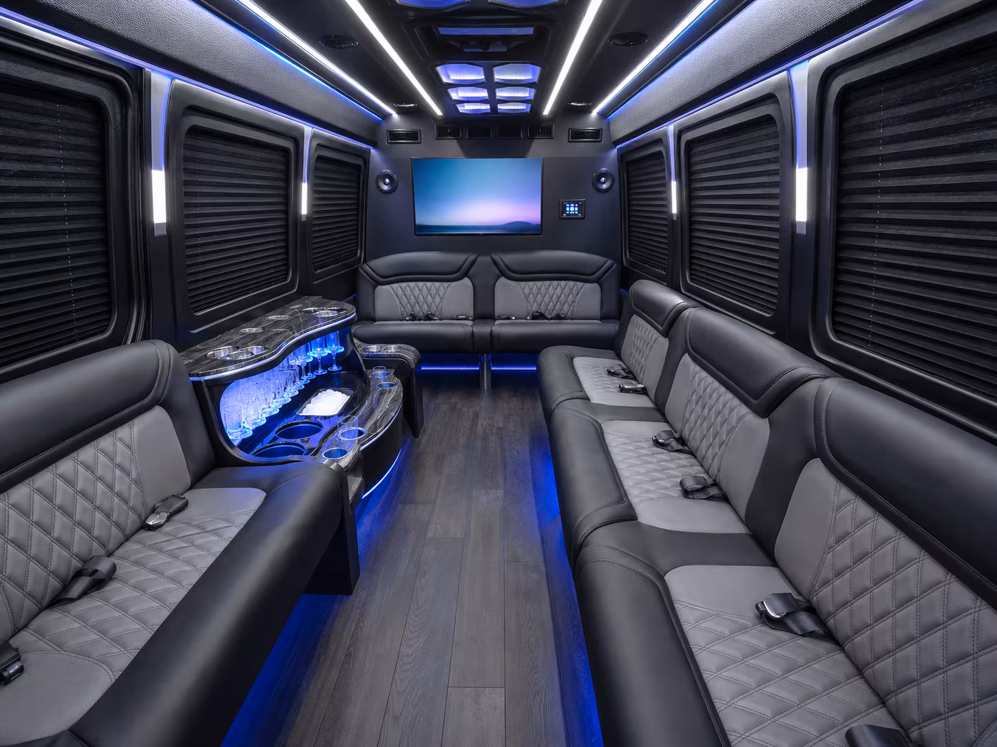 flint 30 passenger party bus inside