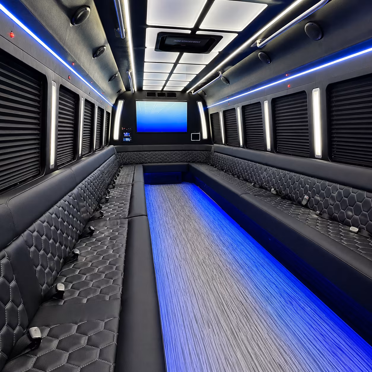 flint 50 passenger party bus inside