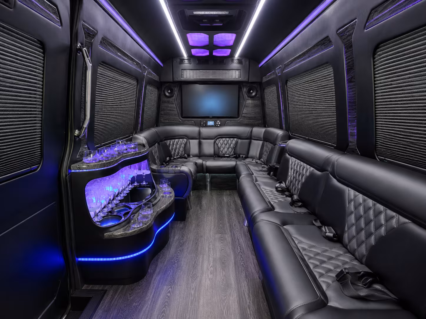 flint 50 passenger party bus interior